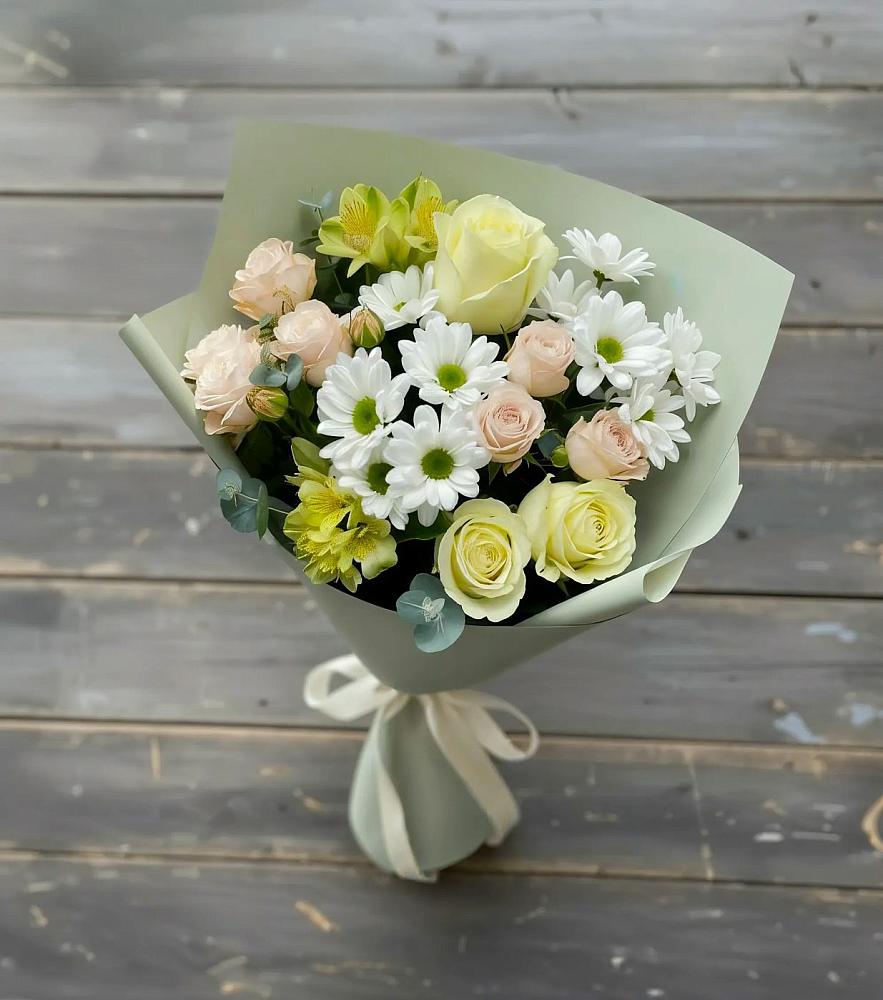 Букет цветов из: Альстромерии, Розы и Хризантемы в Кощеево