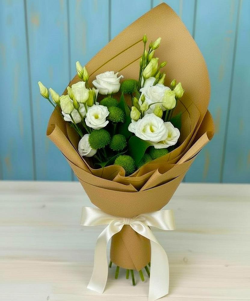 Букет цветов из: Хризантемы и Лизиантусы в Кощеево