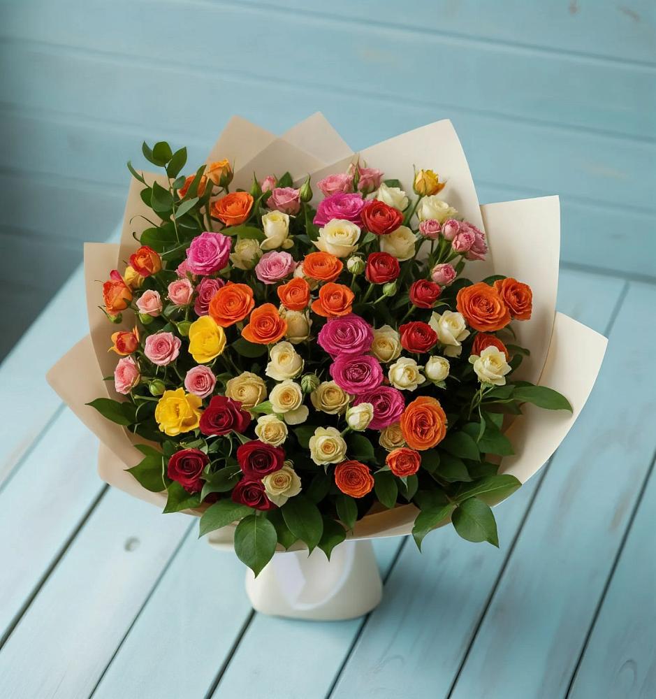 Букет Микс из разноцветных кустовых роз в Кощеево