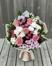 Букет цветов из:  Альстромерии, Гвоздики, Розы и Хризантемы в Кощеево