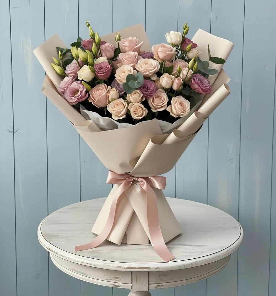 Букет цветов из: Розы и Лизиантусы в Кощеево