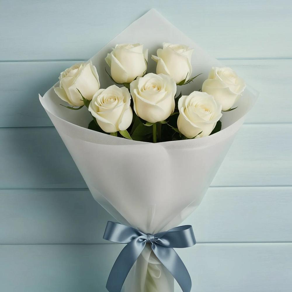 Букет 7 Белых роз Эдлесс Лав в Кощеево
